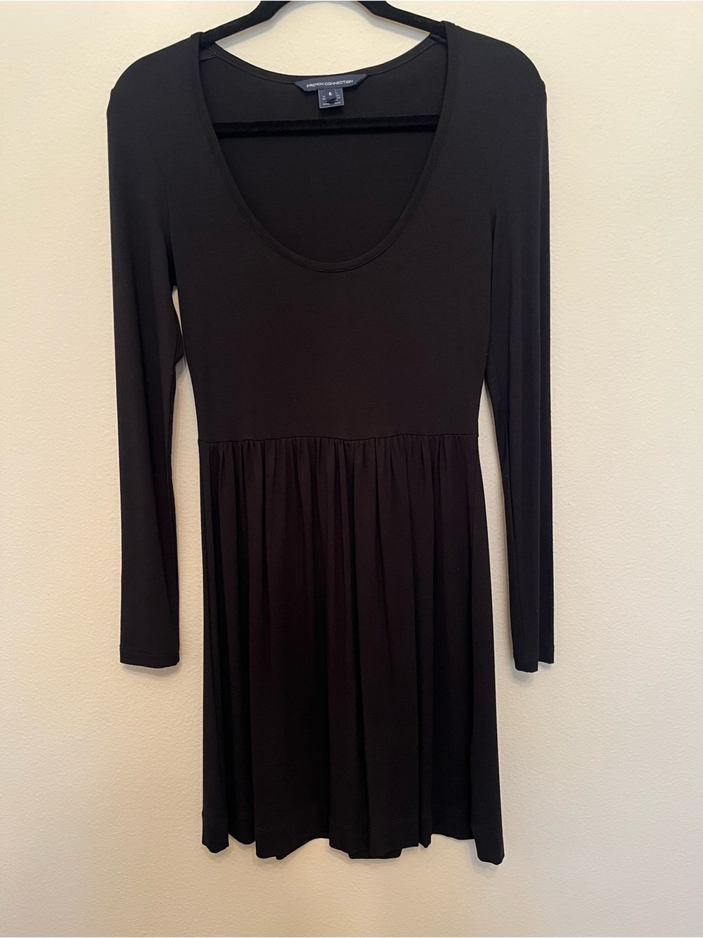 French Connection Black Long Sleeve Scoop Neck  Dress